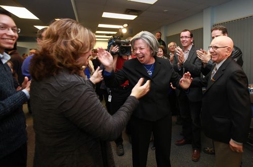 Ruth Bonneville Winnipeg Free Press May 02, 2011 Election - Winnipeg South Centre Conservative candidate  Joyce Bateman reacts to her supporters at her Corydon Ave headquarters on election night.