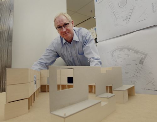 KEN GIGLIOTTI / WINNIPEG FREE PRESS / May 5 2011 - in pic Stuart Murray of the Human Rights Museum - update by Dave O'Brien - in pic with model of  exhibition space being developed at the Canadian Musem for Human Rights CMHR