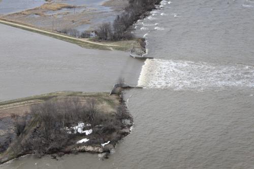 MIKE.DEAL@FREEPRESS.MB.CA 110512 - Thursday, May 12, 2011 -  Flood Flight Water from the Portage Diversion spills into Lake Manitoba. MIKE DEAL / WINNIPEG FREE PRESS