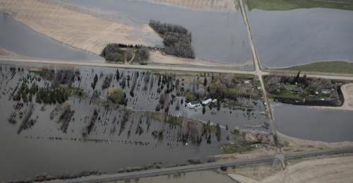 MIKE.DEAL@FREEPRESS.MB.CA 110512 - Thursday, May 12, 2011 -  Flood Flight The Assiniboine River overflows its banks in Brandon, Manitoba. MIKE DEAL / WINNIPEG FREE PRESS