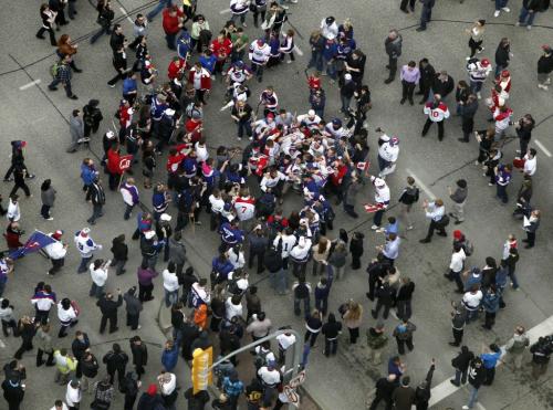 BORIS.MINKEVICH@FREEPRESS.MB.CA   BORIS MINKEVICH / WINNIPEG FREE PRESS 110531 Portage and Main. NHL Hockey coming to Winnipeg. From the 30th floor of the Grain Exchange Building.