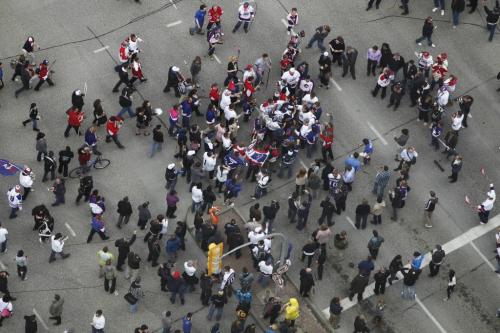 BORIS.MINKEVICH@FREEPRESS.MB.CA   BORIS MINKEVICH / WINNIPEG FREE PRESS 110531 Portage and Main. NHL Hockey coming to Winnipeg. From the 30th floor of the Grain Exchange Building.