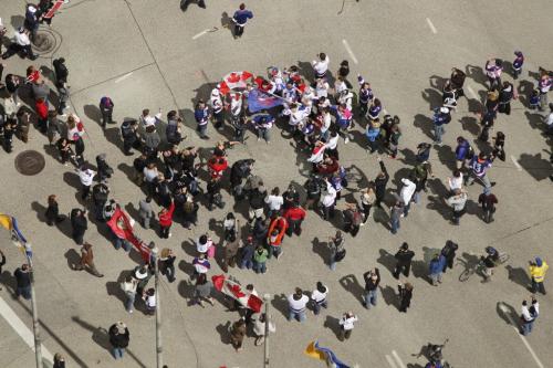 BORIS.MINKEVICH@FREEPRESS.MB.CA   BORIS MINKEVICH / WINNIPEG FREE PRESS 110531 Portage and Main. NHL Hockey coming to Winnipeg. From the 30th floor of the Grain Exchange Building.