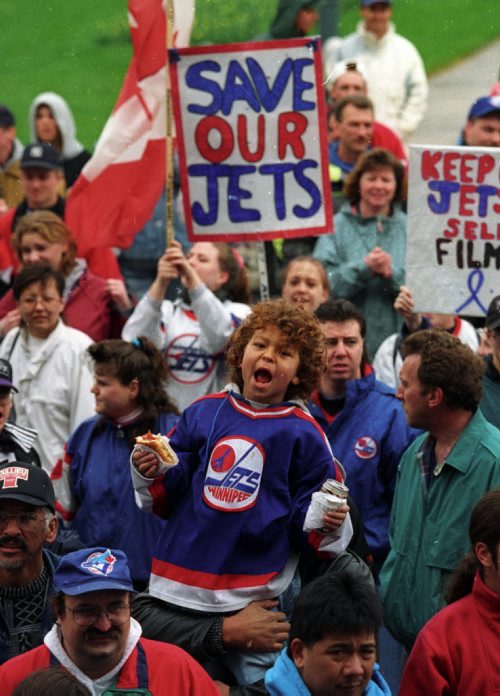 Winnipeg Free Press / KEN GIGLIOTTI / MAY 13 1995  - Jets Fans, mostly students  rallyed at the Manitoba Legislature before marching to Portage and Main - Photo Book Project - Wpg Winnipeg Jets Hockey Club - NHL National Hockey League return -  ( kgjets brings up all Wpg Jets recovered photos in Merlin new book project pics will have slug newjets  for archive pics put in after june 7 2011 )  photos cannot be  published without written permission from the Winnipeg Free Press and credit must include  the Winnipeg Free Press and photographer with each photo -