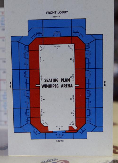 Winnipeg Free Press / June 23 2011 - ** MUST CREDIT CANCENTRAL CARD &Supply - in pic  Jets  1972 Wpg Arena seat plan , (no upper deck) for WHA season sked  - Photo Book Project - Wpg Winnipeg Jets Hockey Club - NHL National Hockey League return -  ( kgjets brings up all Wpg Jets recovered photos in Merlin new book project pics will have slug newjets ( 147 new photos added June 2011  -  for archive pics put in after june 7 2011) - ***These next Photos slugged newjets2 for photos afterJune 14 20011( ken gigliotti staff ) )  photos cannot be  published without written permission from the Winnipeg Free Press and credit must include  the Winnipeg Free Press