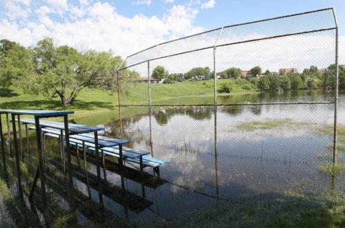 Victoria Park and its campground in Souris, Manitoba are underwater and closed because of high water from the Souris River and Plum Creek and are expected to remain closed for a good part of the summer-Here sports parks and recreational field are under water- Melisa Martin story - June 29  2011   (JOE BRYKSA / WINNIPEG FREE PRESS)