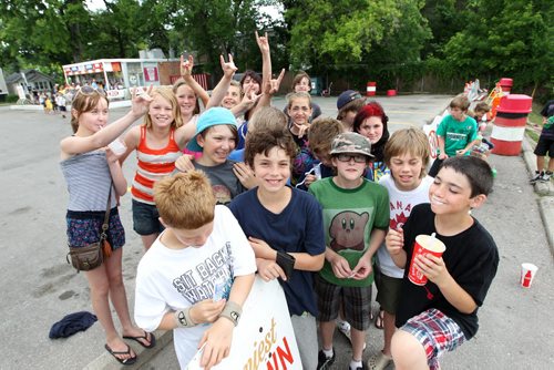 Grade six class at Windsor School goof around while eating ice cream at the BDI on their last day of elementary school before heading into junior high - Grade 7  in Sept.  Some of the students have been together in the same class since kindergarden class.  Story by Carolin Vesley, 2017 feature. June 29, 2011 (RUTH BONNEVILLE / WINNIPEG FREE PRESS)