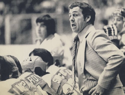 Tom McVie , here as Washington Capitals Coach in 1977 (AP) - for Winnipeg Free Press Jets book