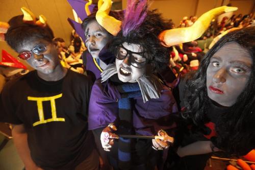Kevin Mogg, Lisa Oombash, Kelsey Knight, and Sarah Brandes dress up as characters of the online cartoon Homestuck at the Ai-Kon convention at the Convention Centre in Winnipeg, Saturday, July 16, 2011.  John Woods/Winnipeg Free Press
