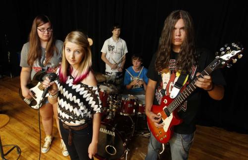 Summer Rock Camp. Band camp put on by the Mood Disorders Association at St. Boniface College. These are the kids that have signed releases for photos. They are from the two bands. July 27, 2011 (BORIS MINKEVICH / WINNIPEG FREE PRESS)