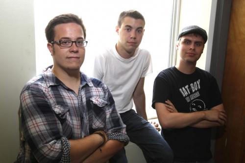 Summer Rock Camp. Band camp put on by the Mood Disorders Association at St. Boniface College. Camp leader Taylor Demetrioff, centre,  with his band members Andrew Olver and Paul De Gurse. Band is called Waterfront Drive. July 27, 2011 (BORIS MINKEVICH / WINNIPEG FREE PRESS)