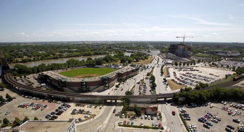 Photos taken by Boris Minkevich from the 16th floor of the Canadian Grain Commission building. Photo of the ballpark, forks and Human Rights Museum. July 28, 2011 (BORIS MINKEVICH / WINNIPEG FREE PRESS) CMHR