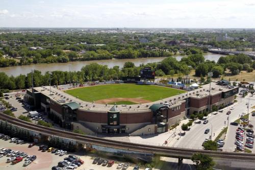 Photos taken by Boris Minkevich from the 16th floor of the Canadian Grain Commission building. Photo of the ballpark, forks and Human Rights Museum. July 28, 2011 (BORIS MINKEVICH / WINNIPEG FREE PRESS)