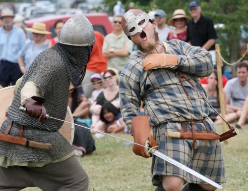 Viking Combat demo at the Icelandic Festival in Gimli, Manitoba that wrapped up for another  Monday afternoon with huge attendance - See Wills   story  August 01, 2011   (JOE BRYKSA / WINNIPEG FREE PRESS)