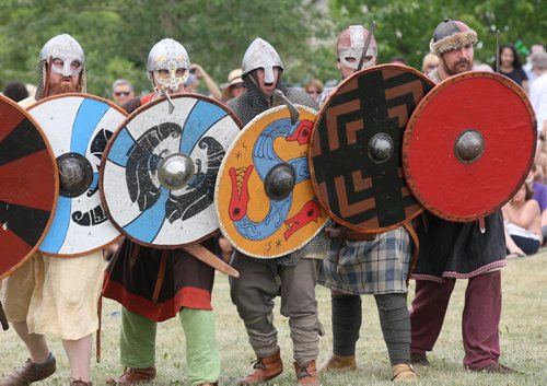 Viking Combat demo at the Icelandic Festival in Gimli, Manitoba that wrapped up for another  Monday afternoon with huge attendance - See Wills   story  August 01, 2011   (JOE BRYKSA / WINNIPEG FREE PRESS)
