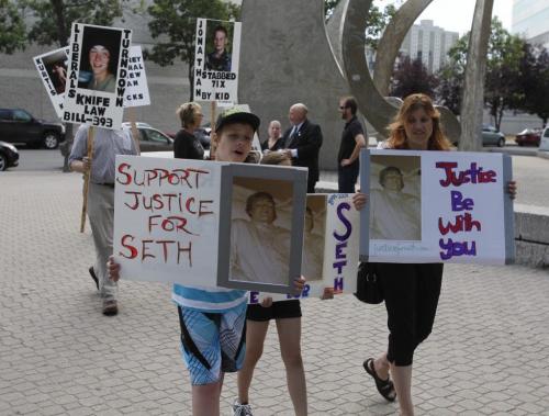 Protest at the Law Courts. People not happy about child killers. August 4, 2011 (BORIS MINKEVICH / WINNIPEG FREE PRESS)