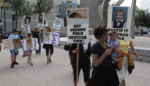 Protest at the Law Courts. People not happy about child killers. August 4, 2011 (BORIS MINKEVICH / WINNIPEG FREE PRESS)