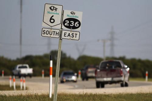 Heavy traffic on the curve at the intersection of highway 6 and 236 Thursday, August 25, 2011.  It is proposed that Highway 6 be twinned to improve safety on the road.  John Woods/Winnipeg Free Press