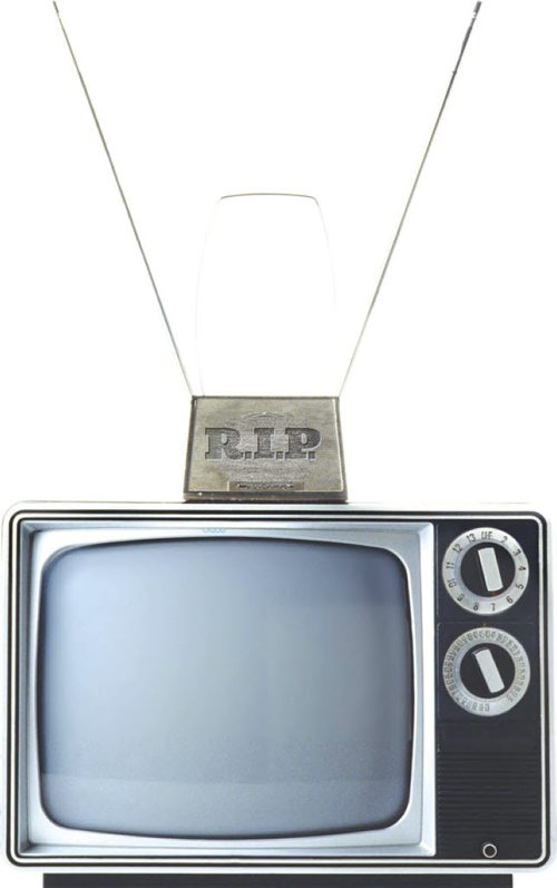 300 dpi Kristopher Lee color illustration of vintage television set with antenna marked "R.I.P." The Seattle Times 2008<p>  rip analog illustration; krttv television tv; mass media television set analogue digital high definition hidef def hd cable; independent access youtube 01000000; ACE; 01016000; 01021000; 01026002; ENT; 04000000; 04010009; 04010010; cable; FIN; krtbusiness business; krtmedia media; krtnamer north america; krtusbusiness; PUB; satellite; u.s. us united states; krtentertainment entertainment; krtnational national; krt; mctillustration; 2008; krt2008; se contributed coddington lee mct mct2008