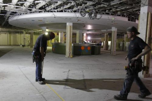 The old McNally Robinson Book Store at Polo Park is being gutted and built into a new store. Some ventilation workers who wanted to be un named do some work.  August 30, 2011 (BORIS MINKEVICH / WINNIPEG FREE PRESS)