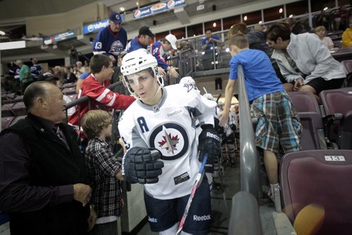 Winnipeg Jets' Mark Scheifele (45) a member of the prospects team for the Winnipeg Jets and the San Jose Sharks took to the ice at South Okanagan Events Centre arena in the Young Stars tournament in Penticton, BC, Monday evening. 110912 - Monday, September 12, 2011 -  (MIKE DEAL / WINNIPEG FREE PRESS)
my2011poy