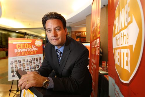 Stefano Grande, Executive Director of the Downtown Winnipeg Biz at launch of "Change for the Better" - CEO's for Dowtown Sleepout at press release Tuesday at 201 Portage Ave.  1Night, 35 CEO's, 100K Fundraising Goal.   Sept  13, 2011 (RUTH BONNEVILLE) / WINNIPEG FREE PRESS)
