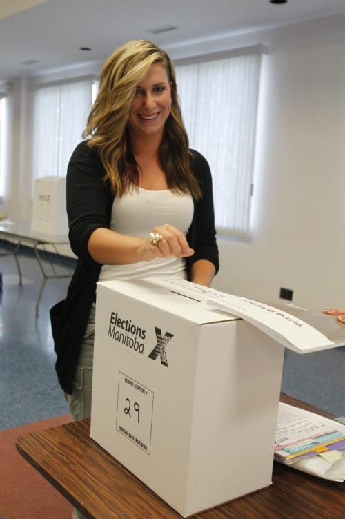 Jennifer Bales. She's a youth voter, voting for first time today.  Oct. 4, 2011 (BORIS MINKEVICH / WINNIPEG FREE PRESS)