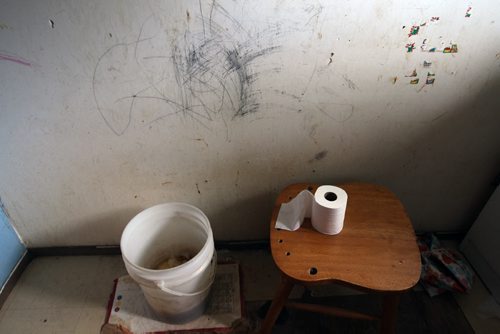 The bathroom facilities of Maurice N. Harper in Wasagamack First Nation. They live in a home with no running water and have to use a slop pail- See Mary Agnes No Running Water Feature  August 18, 2011   (JOE BRYKSA / WINNIPEG FREE PRESS)