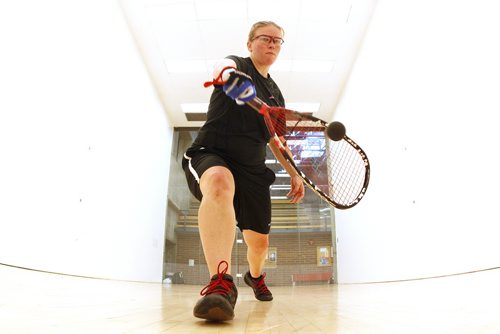 Jennifer Sanders, Canadian number 1 ranked women's racquetball player, trains Tuesday, October 11, 2011 at the University of Winnipeg prior to her departure to the Pan Am games this week. (John Woods/Winnipeg Free Press)
