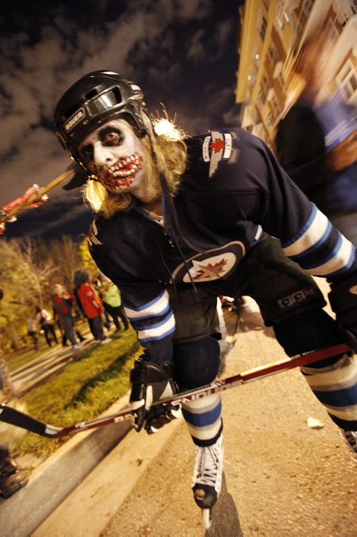 Adam Herring took part in the Zombie Walk in downtown Winnipeg Friday, October 14, 2011. (John Woods/Winnipeg Free Press)