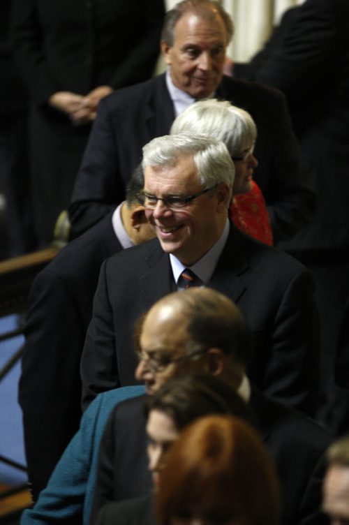 Manitoba Premier Greg Selinger lines up   to vote  for the election of the Speaker of the House , and will  return for the Speech from the Throne at the Leg this afternoon  - Larry Kusch Bruce Owen story  -  KEN GIGLIOTTI /  WINNIPEG FREE PRESS /  Oct 20 2011