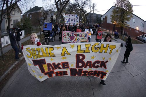 October 20, 2011 - 111020  -  A few hundred people participated in the Take Back The Night march Thursday October 20, 2011.    John Woods / Winnipeg Free Press