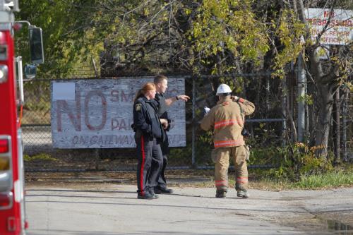 Fire crews on the scene of smoke/possible fire on Point Douglas Ave. NOTE: This is all that was left at the scene when photog arrived.   Oct. 23, 2011 (BORIS MINKEVICH / WINNIPEG FREE PRESS)