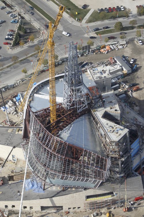 Aerial view of The Canadian Museum for Human Rights at The Forks, October 21st, 2011. (TREVOR HAGAN/WINNIPEG FREE PRESS) CMHR