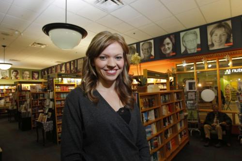 Alana Odegard is writing something for the Free Press. Her favourite place in the world is McNally Robinson and she hopes to one day have her face on the wall as a famous Canadian writer.  Oct. 27, 2011 (BORIS MINKEVICH / WINNIPEG FREE PRESS)