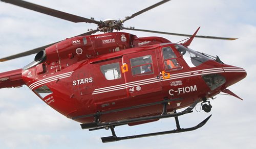 The STARS air ambulance based in Winnipeg lands in the parking lot of the Victoria Hotel in Winnipeg Friday as part of the provincial EMS conference InterAct 2011 as a sponsor and providing an education session. By participating in the conference the staff of the fully equipped emergency ambulance will become even more familiar with Manitoba's chain of survival to work together to provide rapid care and  transportation to critically ill and injured patients.     see release. (WAYNE GLOWACKI/WINNIPEG FREE PRESS) Winnipeg Free Press Oct. 28 2011