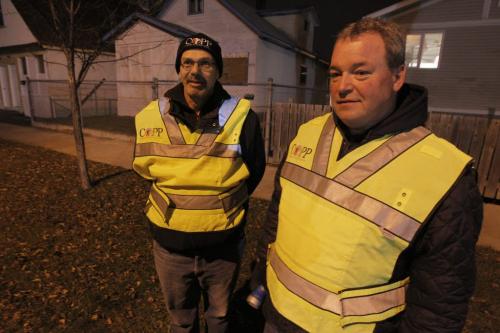 Halloween in the North End. Patrollers  Richard Page and Martin Fehr.   Oct. 31, 2011 (BORIS MINKEVICH / WINNIPEG FREE PRESS)