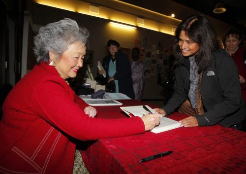Former Governor General Adrienne Clarkson signs her book called "Room For All Of Us" for Maureen Penko at the West End Cultural Centre. November 6, 2011 (BORIS MINKEVICH / WINNIPEG FREE PRESS)