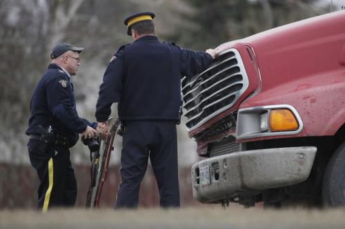November 12, 2011 - 111112  -  RCMP investigate a collision in which a truck hit a pedestrian on the Perimeter Highway between Wilkes and Roblin Boulevard Saturday, November 12, 2011.    John Woods / Winnipeg Free Press