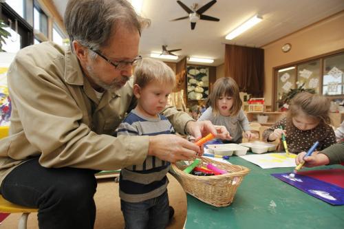 WINNIPEG, MANITOBA - November 22, 2011 -  Alan Buckley, an early childhood educator works with two year old Carson and other young children at the Discovery Children's Centre, a childcare centre in Winnipeg Tuesday, November 22, 2011. (John Woods/Winnipeg Free Press)