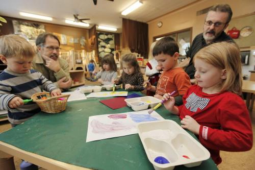 WINNIPEG, MANITOBA - November 22, 2011 -  Alan Buckley (L), an early childhood educator, and Ron Blatz, executive director, work with young children at the Discovery Children's Centre, a childcare centre in Winnipeg Tuesday, November 22, 2011. (John Woods/Winnipeg Free Press)