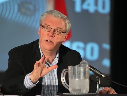 Brandon Sun Premier Greg Selinger responds to questions during Thursday's ministerial forum at the AMM conference at the Keystone Centre. (Bruce Bumstead/Brandon Sun)