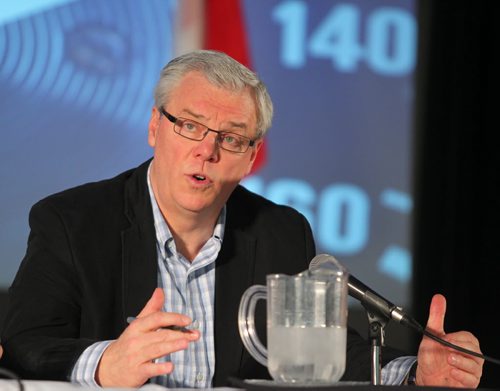 Brandon Sun Premier Greg Selinger responds to questions during Thursday's ministerial forum at the AMM conference at the Keystone Centre. (Bruce Bumstead/Brandon Sun)