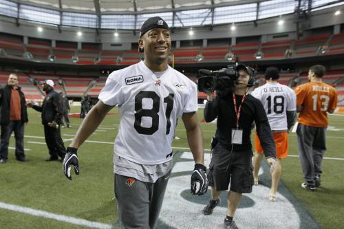 VANCOUVER, BC: NOVEMBER 26, 2011 --  BC Lions' Geroy Simon (81) during practice in Vancouver Saturday, November 26, 2011 ahead of the 2011 Grey Cup. (John Woods/Winnipeg Free Press)