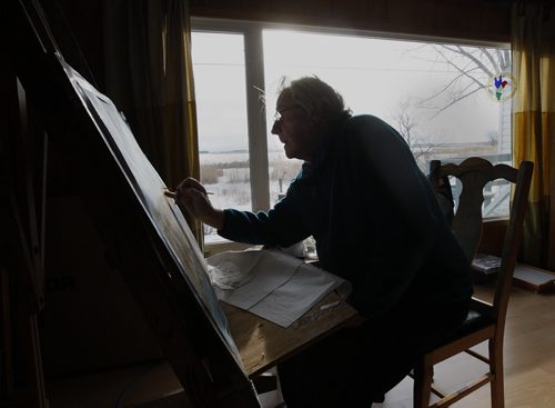 Delta Beach - Delta Marsh artist  91 year old  Peter Ward  has been  put out of his  house  by Assiniboine River / Lake Manitoba flooding  continues to  go out to his  home and paint for a few hours each day .He lives in a rented house i Portage la Prairie  - Bill Redekop Story -  - KEN GIGLIOTTI /  WINNIPEG FREE PRESS /  Nov. 30  2011