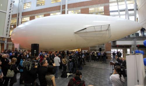 A Manitoba-built airship has been unveiled. The 25-metre MB80, also being dubbed the Sky Whale, was put on display Monday afternoon at the University of Manitoba's engineering school. December 19, 2011 BORIS MINKEVICH / WINNIPEG FREE PRESS