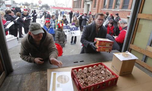 Pennies from LRSD event at the school division board office.   December 19, 2011 BORIS MINKEVICH / WINNIPEG FREE PRESS