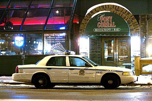 BORIS MINKEVICH / WINNIPEG FREE PRESS  070107 A police car in front of the Pony Corral Restaurant &amp; Bar downtown on St. Mary's Ave. There was an unconfirmed report of a 2 month old that stopped breathing there Sunday evening.
