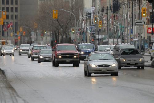 Traffic stacked up on Portage Ave. near Portage Place.  December 22, 2011 BORIS MINKEVICH / WINNIPEG FREE PRESS