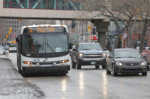 Traffic stacked up on Portage Ave. near Portage Place.  December 22, 2011 BORIS MINKEVICH / WINNIPEG FREE PRESS